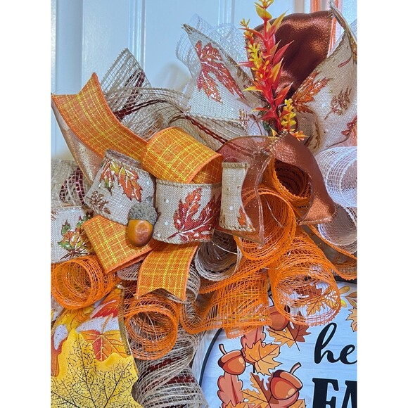 Handmade Hello Fall Welcome Door Wreath Acorn Leaf 22 in LED Thanksgiving W12 - Picture 6 of 10